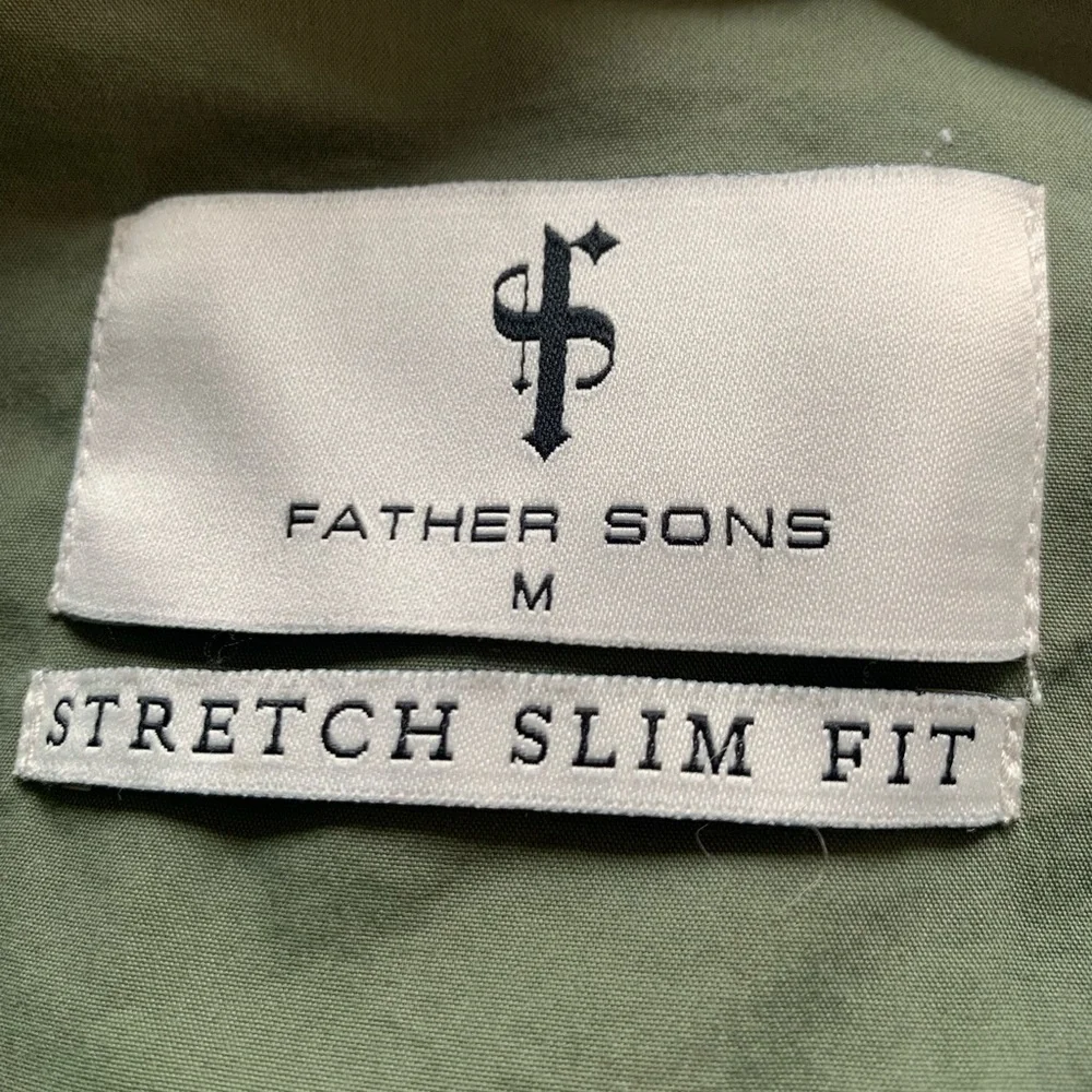 Father Sons Khaki Stretch Slim Fit Grandad Collar Button Down Shirt Size M - Picture 4 of 5